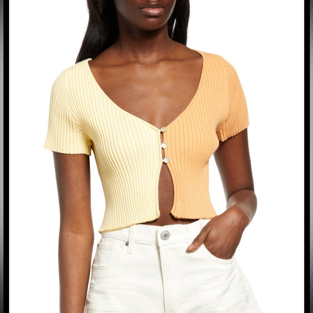 Ribbed Colorblock Top - Yellow and Orange cardigan cropped size m